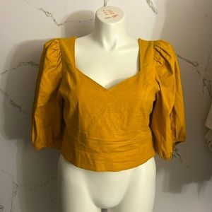 Express Linen Crop Top w/ Puff Sleeves | XL